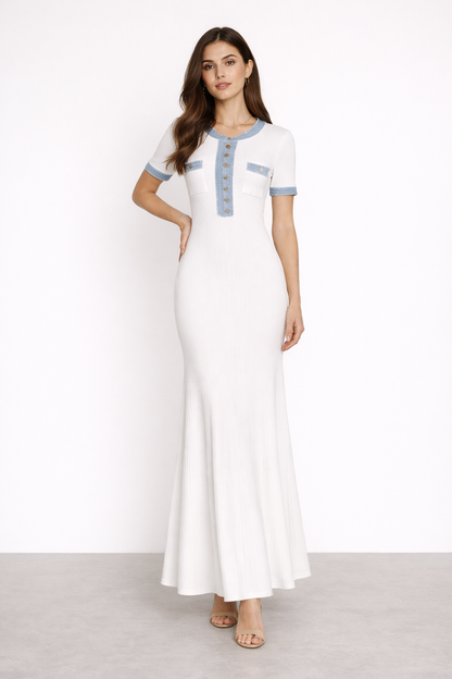 White Knit Maxi Dress – Slim Fit