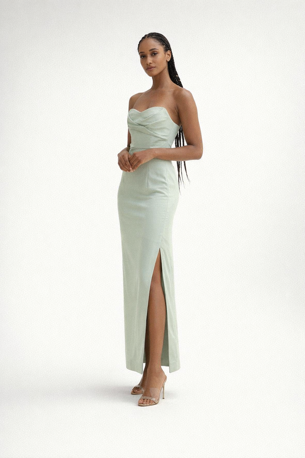 Maxi Dress – Green Strapless Satin