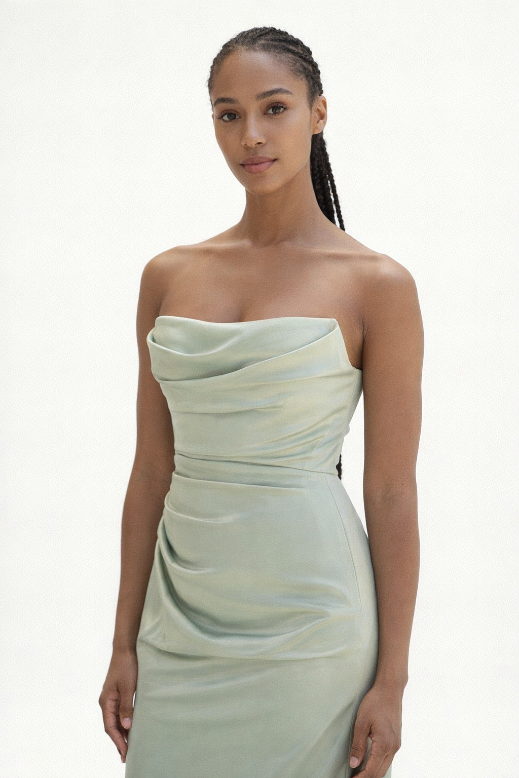 Maxi Dress – Green Strapless Satin