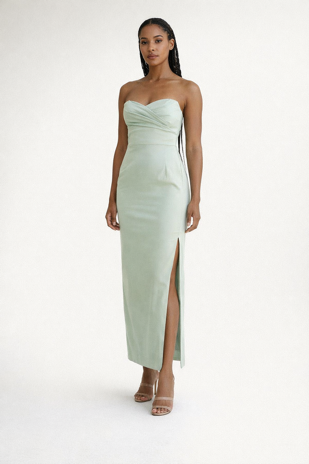 Maxi Dress – Green Strapless Satin