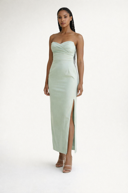 Maxi Dress – Green Strapless Satin