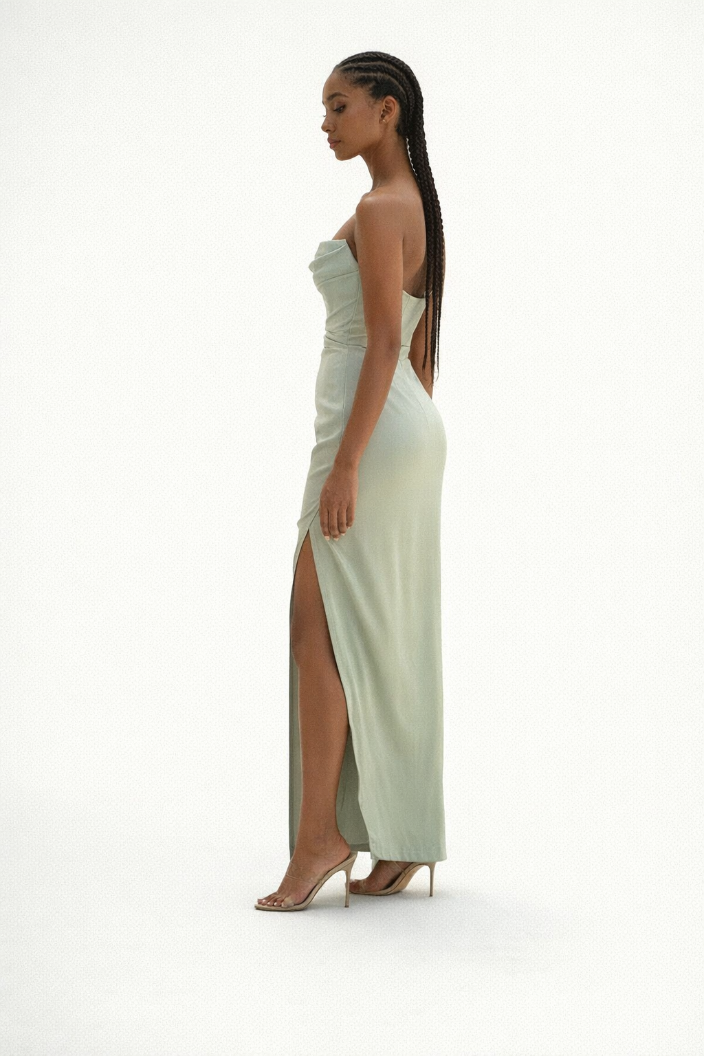 Maxi Dress – Green Strapless Satin