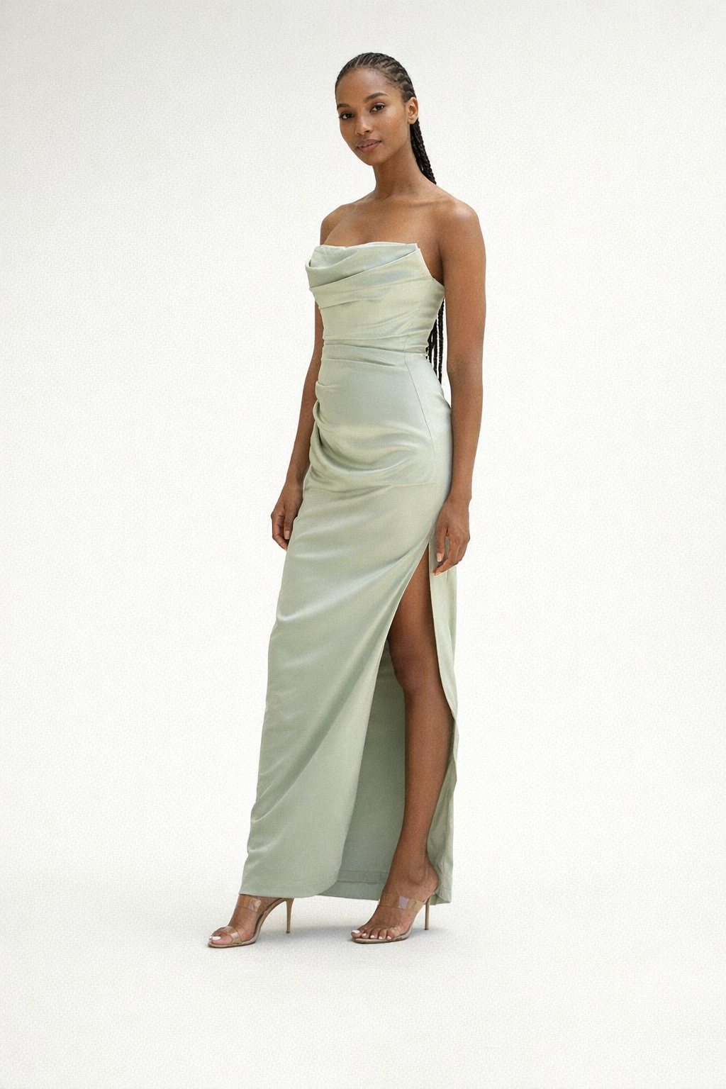 Maxi Dress – Green Strapless Satin