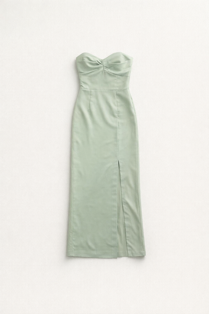 Maxi Dress – Green Strapless Satin