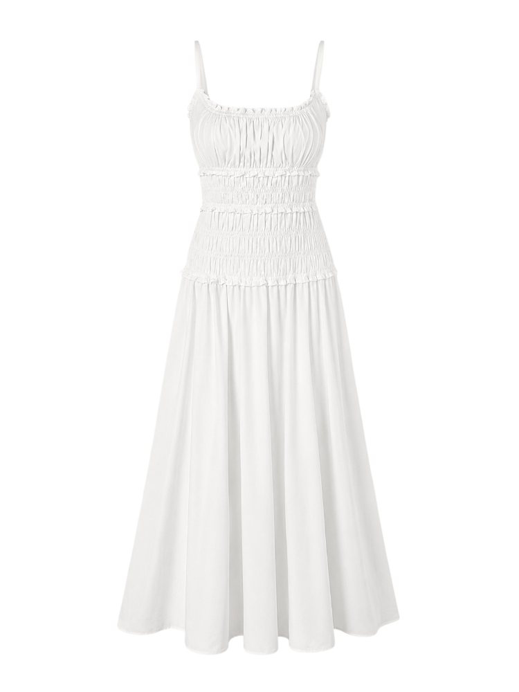 Summer Cotton Slim Maxi Dress in White and Brown
