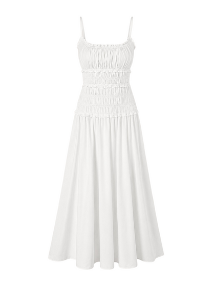 Summer Cotton Slim Maxi Dress in White and Brown