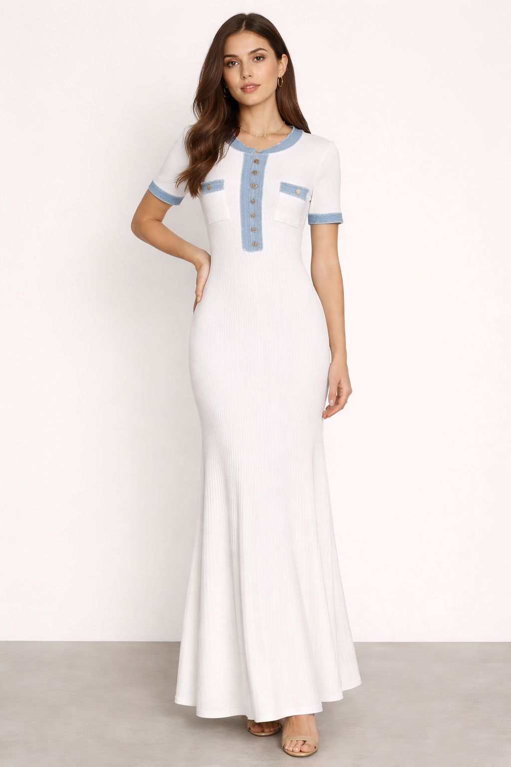 White Knit Maxi Dress – Slim Fit
