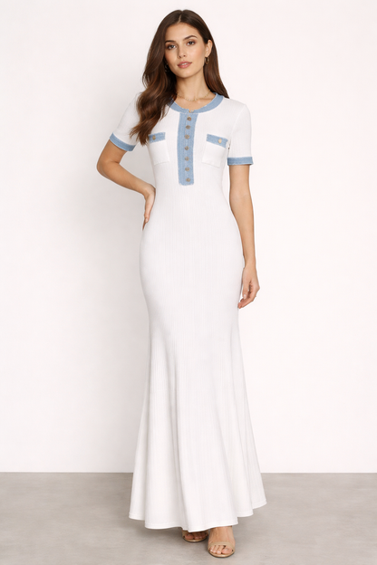 White Knit Maxi Dress – Slim Fit
