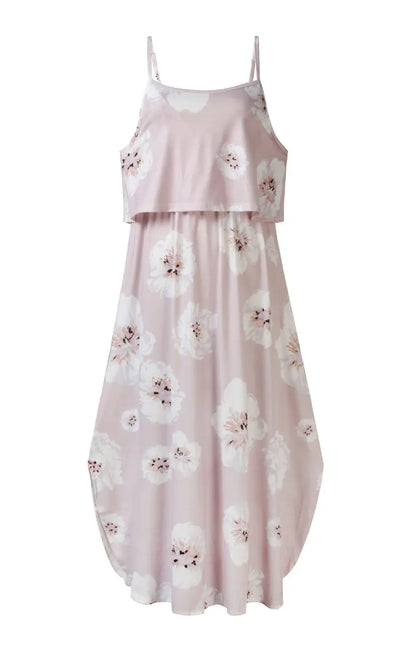 Pink Maxi Dress for Nursing with Thin Straps