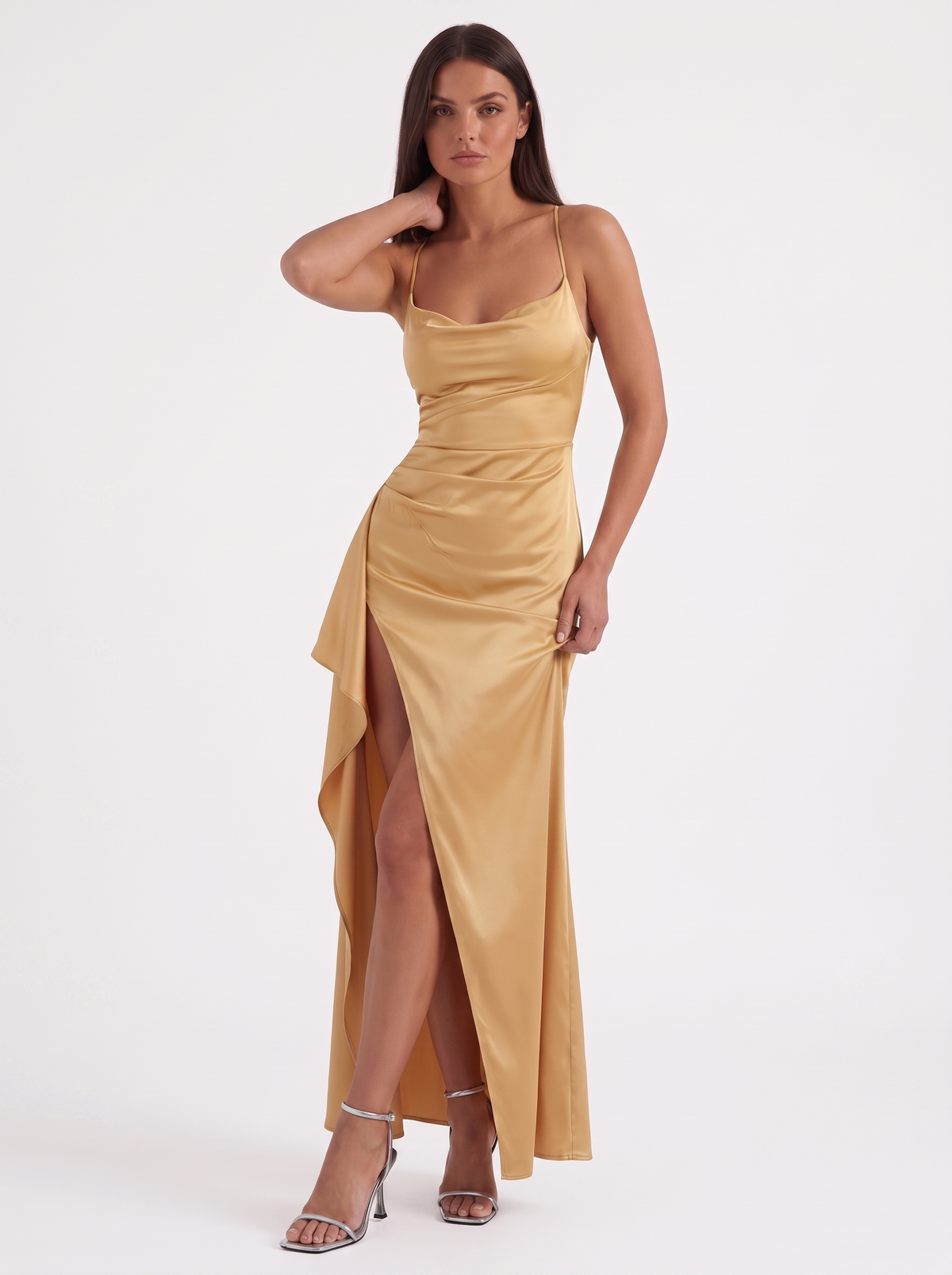 Rhiannon Seidiges Maxi-Slipkleid