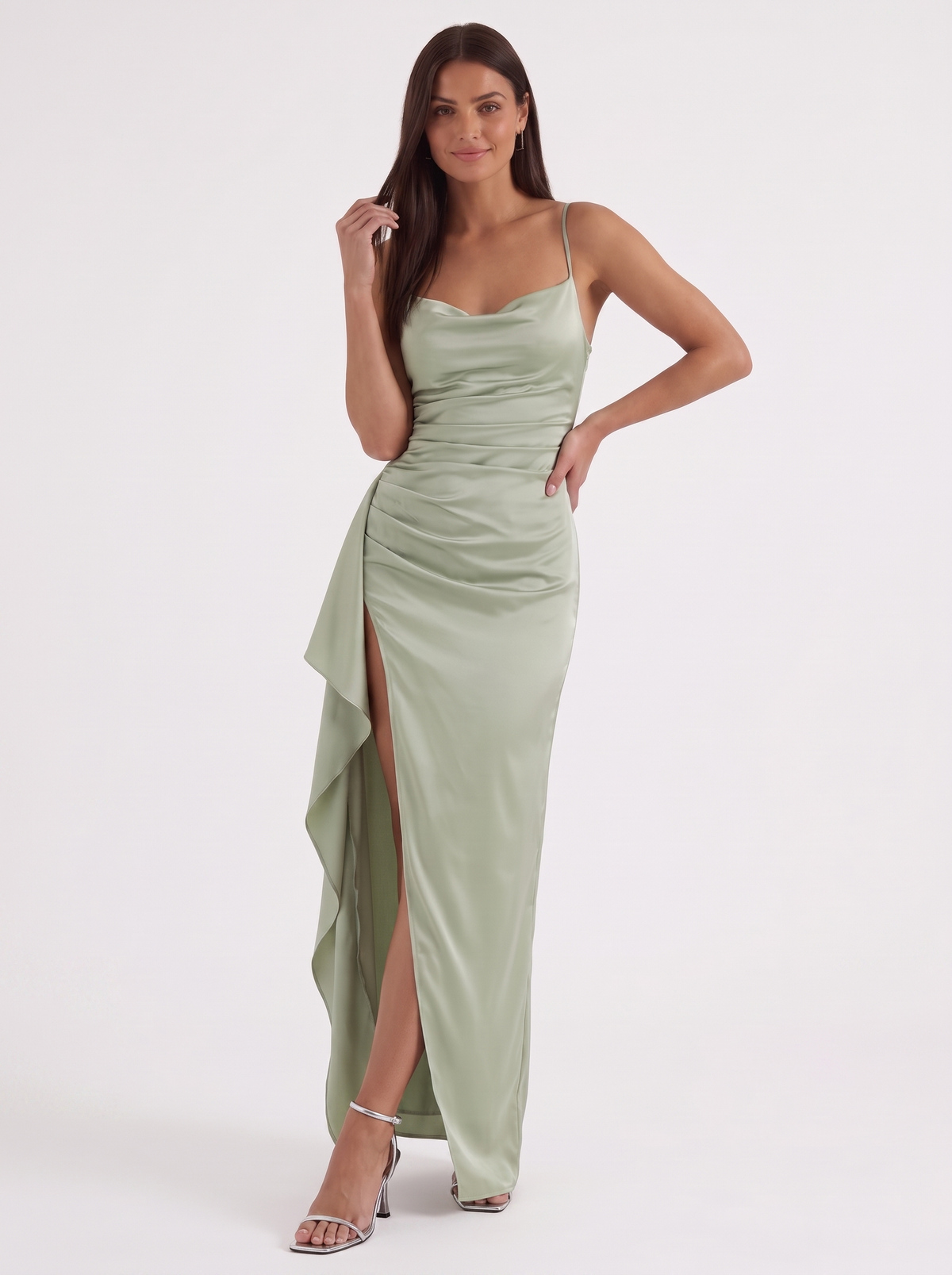 Rhiannon Seidiges Maxi-Slipkleid