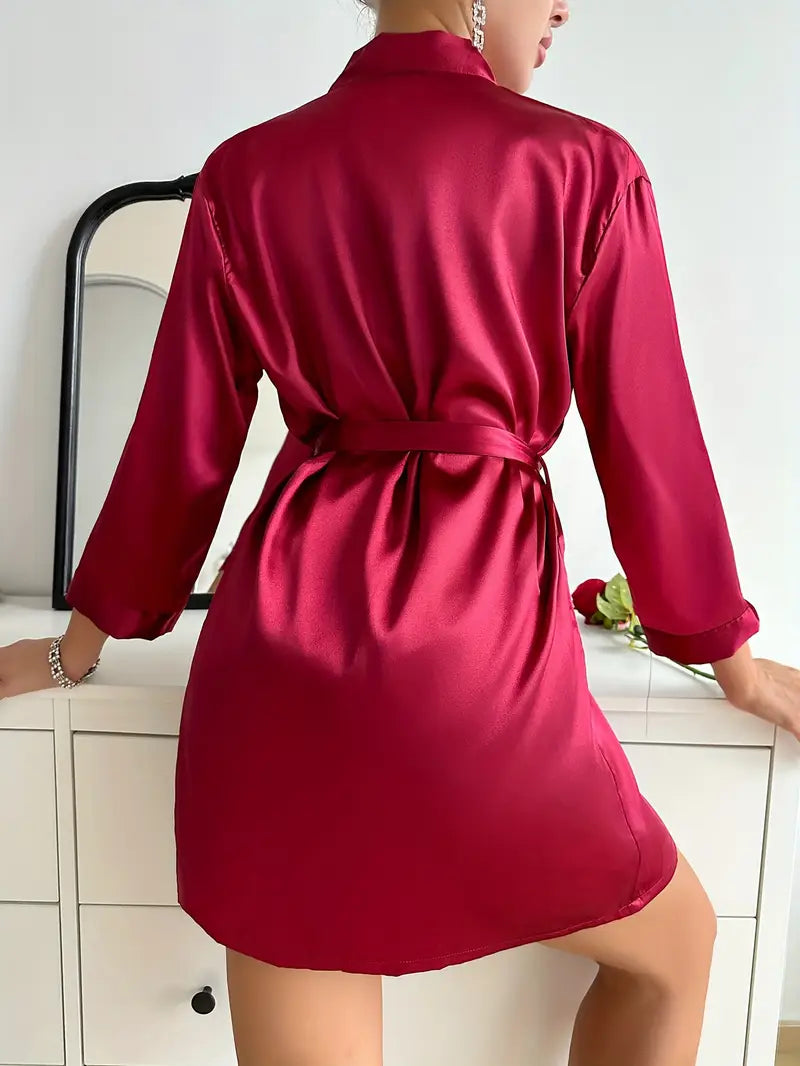 VALERIA – Satin Set with Kimono & Lace Nightgown ✨